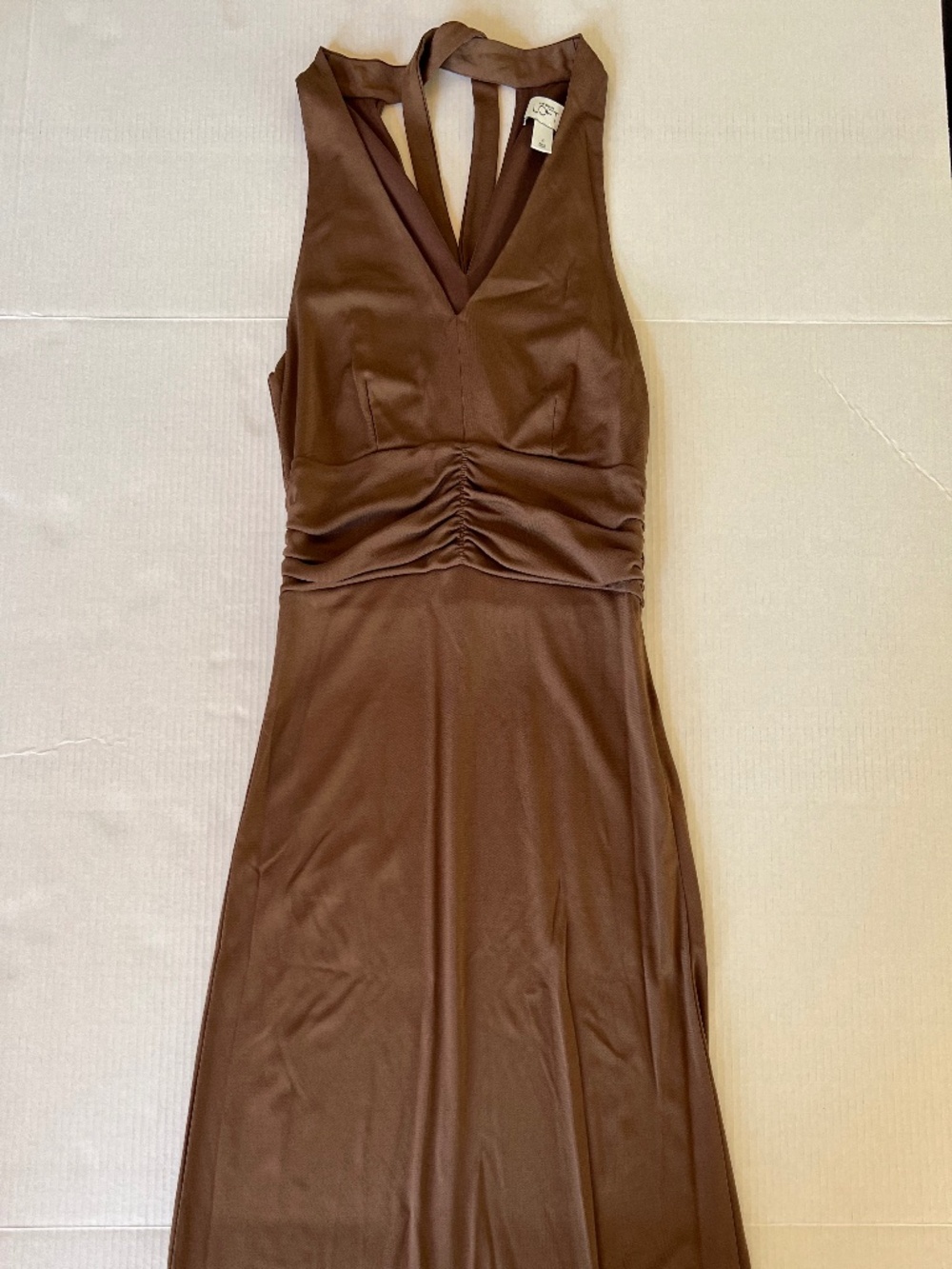 PROM: Ann Taylor Loft Mid-Length Brown Formal Dress - Size 4 - V-Neck - Tie Back